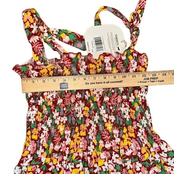 TOAD & CO GEMINA SLEEVELESS DRESS sz M in brick red garden print shirted tube - Picture 7 of 8